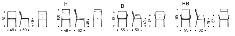 Dimensions of the high-end Isabel chair and armchair