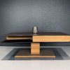 Designer coffee table with liftable table-top. Solid wood